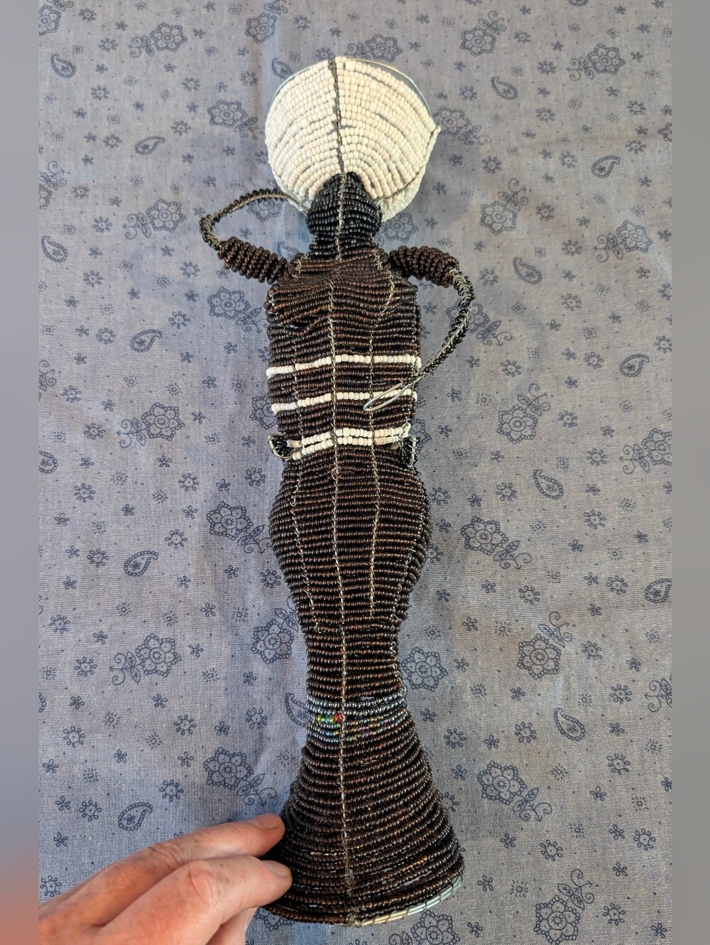 Hand-Beaded African Style Doll Figurine in Black and White
